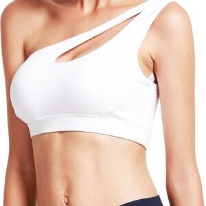 Running Girl White One-Shoulder Sports Bra
